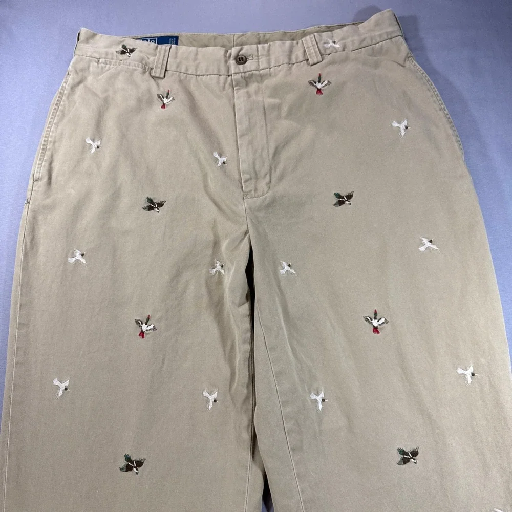 Polo Ralph Lauren Duck Mallard Bird Embroidered Mens Chino Pants Khaki 36x34